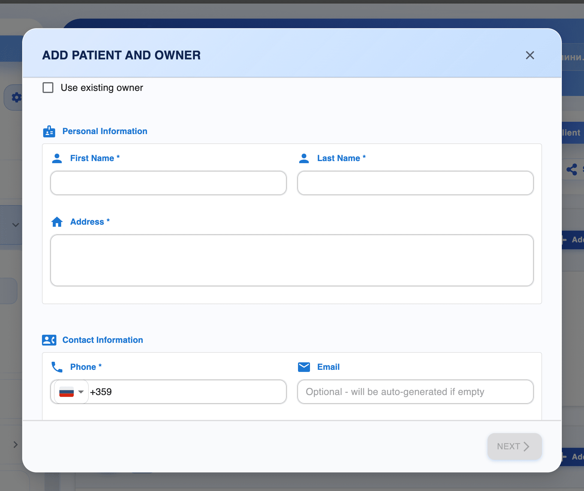 Add client modal window